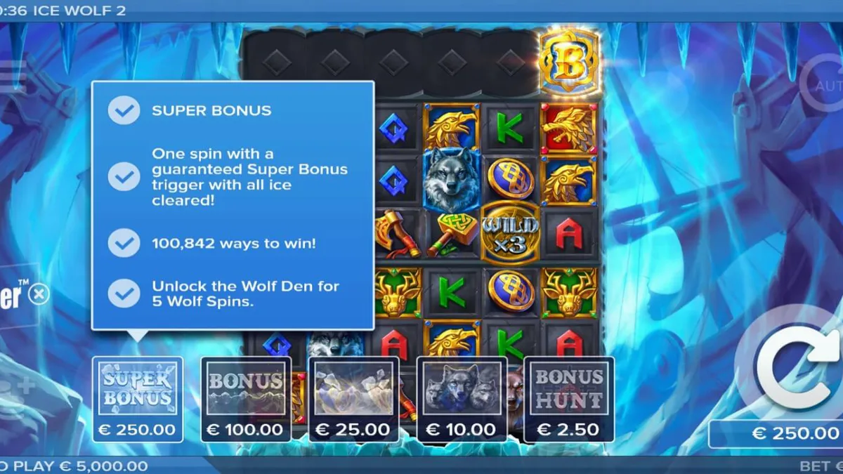 Pemandangan grid es yang membeku dalam slot Ice Wolf 2