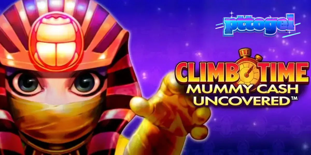 Tampilan antarmuka seluler slot Climb Time Mummy Cash Uncovered dengan latar belakang Mesir malam hari